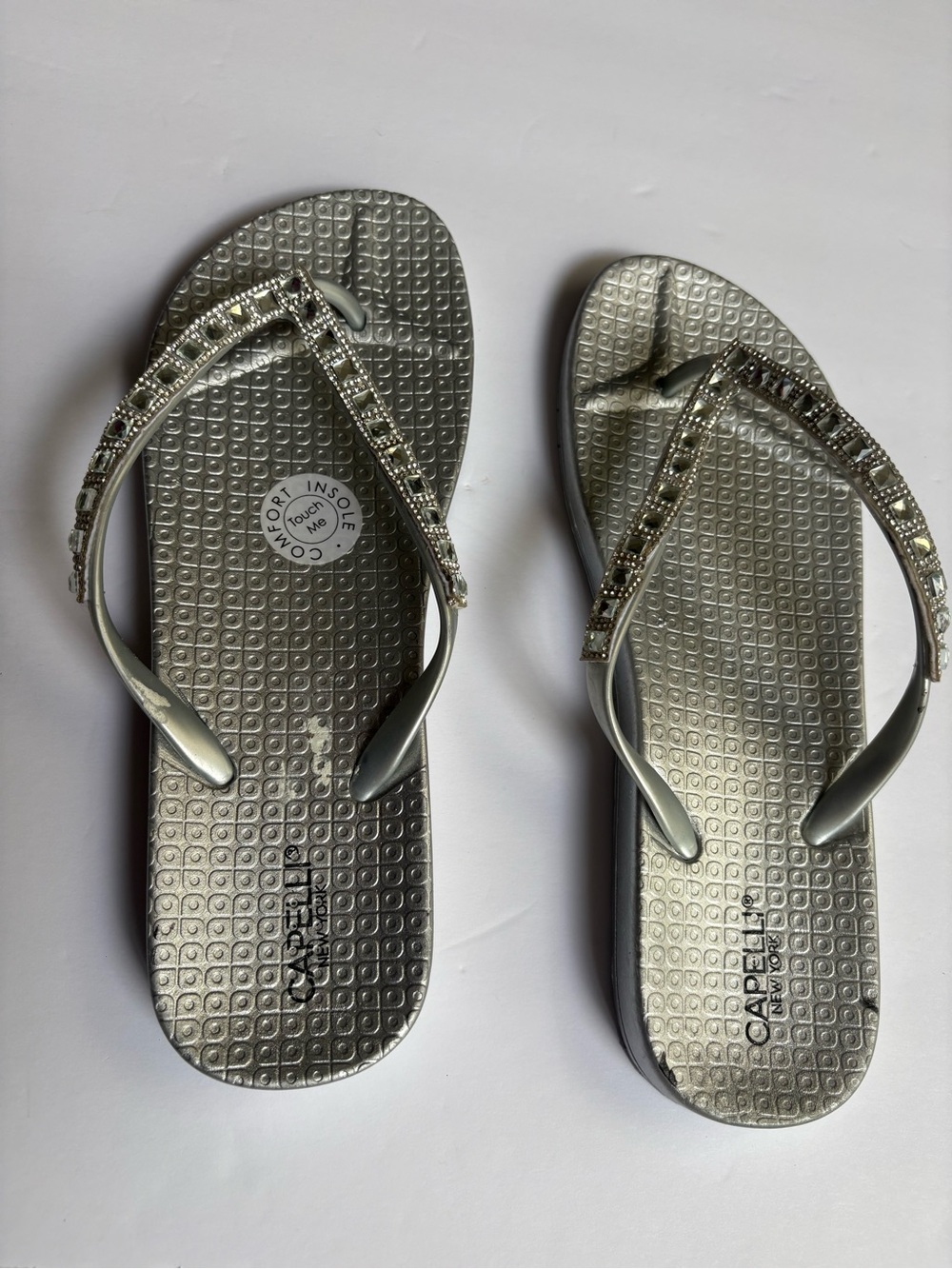 Capelli of New York Silver Rhinestone Strap Sandals for Women